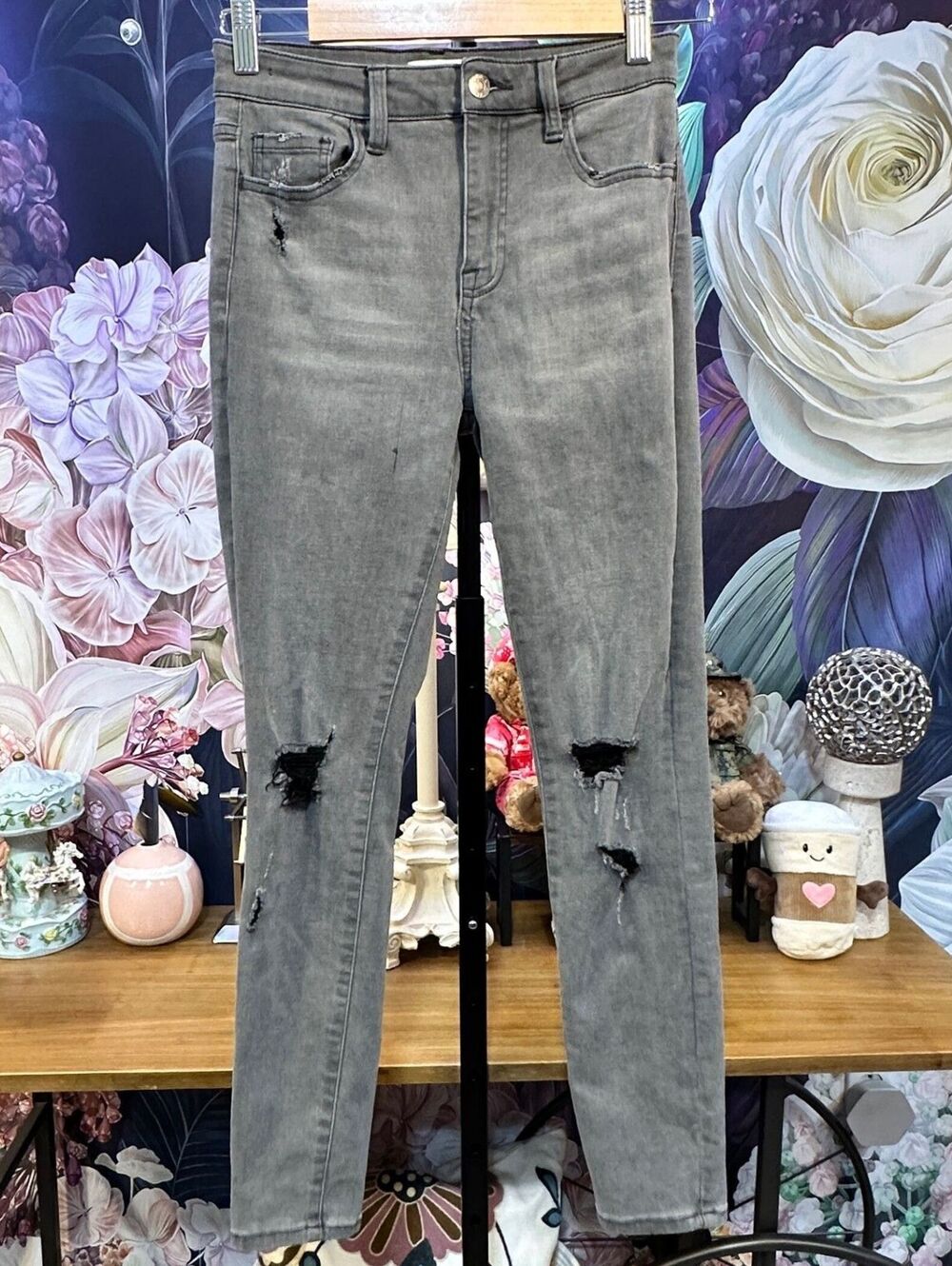Pistola 27 Gray Distressed Skinny Jeans Ripped Knee Faded Wash Stretch Edgy